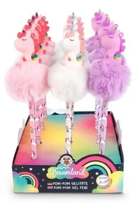 Immagine prodotto di Penna gel con pompon e cappuccio a forma di unicorno Dreamland, 1 pezzo (assortita) - TRENDHAUS