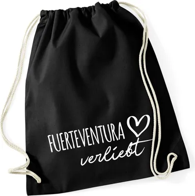 Produktbild von Huuraa Turnbeutel Fuerteventura verliebt 12 Liter Black Baumwolle Rucksack Geschenkidee