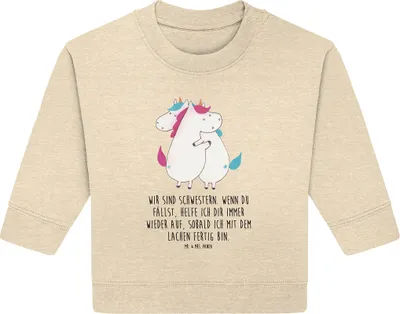 Produktbild von Mr. & Mrs. Panda Organic Baby Pullover Einhörner Umarmen 12. - 18. Monat - Natural Raw - Geschenk, Unicorn, Einhorn, Schwester, Freundin, Familie, Liebe, Bullover