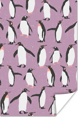 Produktbild von MuchoWow® Poster Pinguin - Muster - Lila 120x180 cm - Kunstposter