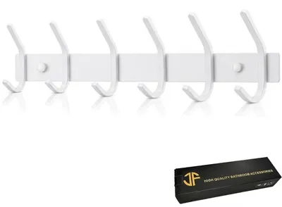 Immagine prodotto di Ganci appendiabiti da parete, acciaio inossidabile, bianco, 6 ganci, barra appendiabiti, adatti per bagno e cucina