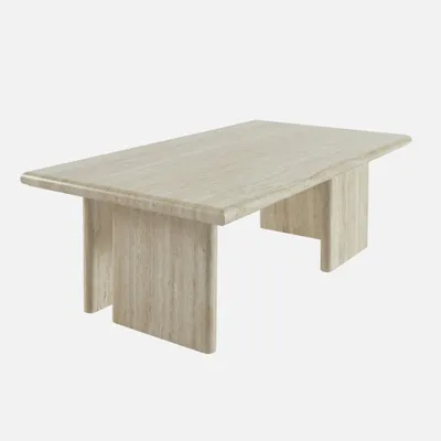 A rectangular coffee table made of travertine-look material.