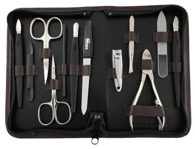 Produktbild von 12teiliges Solingen* Maniküre Set mit Leder-Etui Nagelpflege, Braun