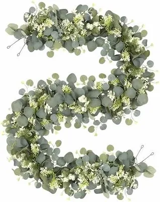 Produktbild von Künstlicher Eukalyptus Kranz,für Hochzeit Party Garten Tür Fenster Wand Kamin Dekoration (Grün)