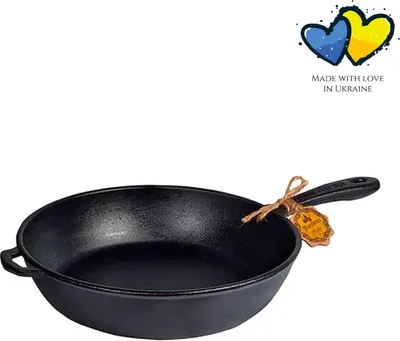 Zdjęcie produktu dla Żeliwna patelnia do smażenia - ø 26 x 6 cm - Nadaje się do indukcji - Równomierne rozprowadzanie ciepła - Metalowy uchwyt - Czarny