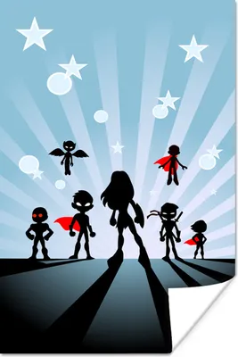 Produktbild von MuchoWow® Poster Kinderillustration von jungen Superhelden 80x120 cm - Papierdruck