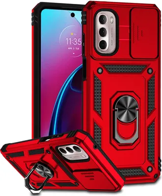 Produktbild von Moto G Stylus 2022 Hülle mit Schiebe Kamera Schutz und Ringhalter Ständer Robust Rüstung Schutzhülle für Motorola Moto G Stylus 2022 Rot