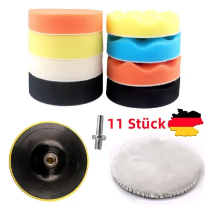 Polierteller Polier Set Polierpads Klett Schwamm Polierscheibe 11 teilig 80mm