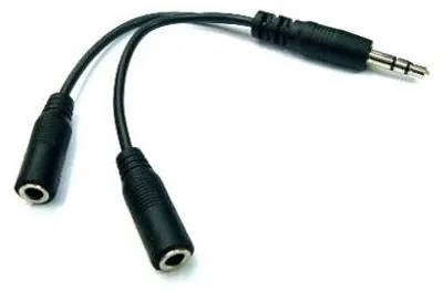 Produktbild von Audio-Splitter, Klinke (3.5mm) M - 2x Klinke (3.5mm) F, 0.2 m, Stereo, schwarz, Logo verkabelt