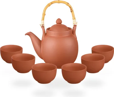 Produktbild von Tenno Teeservice / Teeset / Ton Teekanne mit Sieb 1,6 liter und 6 Tassen je 130ml, handgefertigt