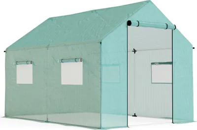Produktbild von Tunnelgewächshaus, aufrollbare Tür und Fenster, verzinkter Stahlrahmen, 2x3x2m, Grün