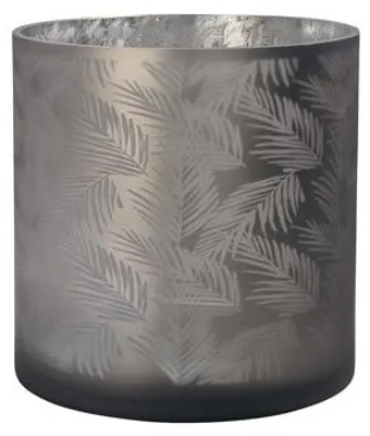 Produktbild von Windlicht Vase Grau-Silber 20 cm – Glas mit Farnmuster – innen Chrom – Awhia von Sompex
