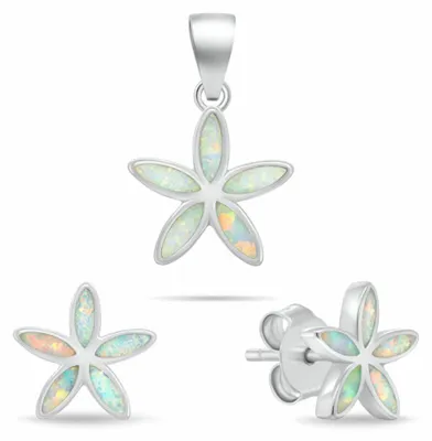 Produktbild von Florales Silberschmuckset mit synthetischen Opalen SET288W