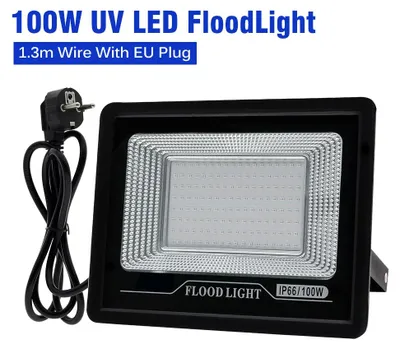Produktbild von UV LED Flutlicht - 100W Strahler - UVA Schwarzlicht - IP66 wasserdicht - 120° Abstrahlwinkel - 220 V AC Außenbeleuchtung