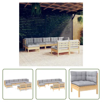 Produktbild von The Living Store 9-tlg. Garten-Lounge-Set mit Grauen Kissen Kiefernholz