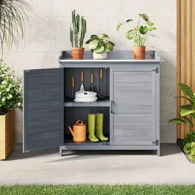 Immagine prodotto di Banco da lavoro per il giardino - Tavolo da lavoro per il giardino - Banco da lavoro per il giardino - Tavolo per piante - Banco da lavoro - Con piano di lavoro in metallo