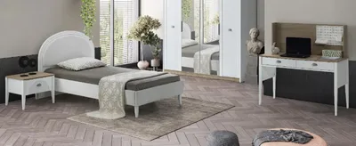 Produktbild von Kinderzimmer Set Modern Einzelbett Nachttisch Funktionaler Schreibtisch Design