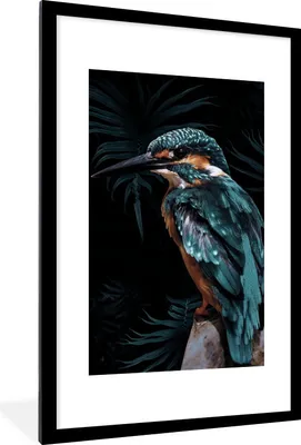 Produktbild von MuchoWow® MuchoWow® Gerahmtes Poster Eisvogel - Blau - Pflanzen 60x90 cm - Poster mit zchwarzem Bilderrahmen - Dekoration - Wandposter Wohnzimmer - Hochwertig