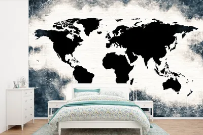 Produktbild von MuchoWow® Fototapete für Wohnzimmer oder Schlafzimmer Wandtapete Vinyl Motivtapete Weltkarte - Holz - Schwarz - 525x350 cm - Das Hintergrundbild
