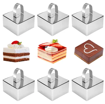 Quadratische Dessertringe 6er-Set, 8 cm, Edelstahl, silber