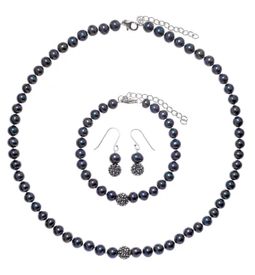 Produktbild von Perle Schmuck-Set 3 tlg. Mit 4 Kristalle Beads Und Silber 925 Rodinert - Damenschmuck