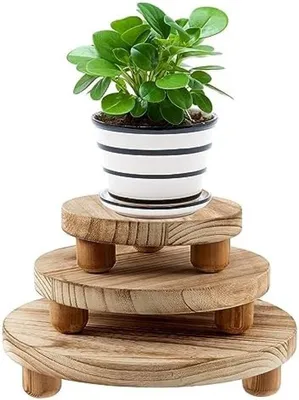 Productafbeelding van PromoHome® Houten plantenstandaard set – 3 ronde plantenpotvoeten, bruin, 25x25x15 cm