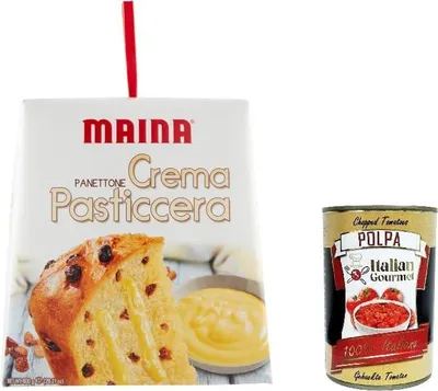 Produktbild von Maina Panettone Crema Pasticcera Panettone-Vanillepudding 800gr + Italian Gourmet polpa 400g