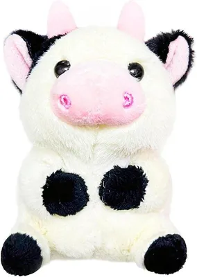 Image de Jouet en peluche toute douce - Vache en peluche - Jouet pour enfants - Polyester doux - Pièce unique - Blanc et rose