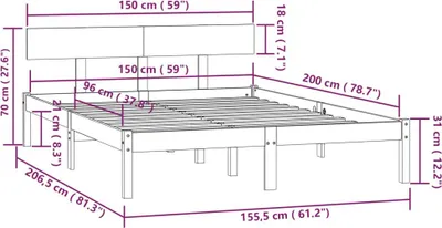 Produktbild von vidaXL Massivholzbett Schwarz Kiefer 150x200 cm