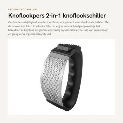 Produktbild von Knoblauchpresse 2-in-1 – Ergonomischer Griff – Edelstahl – Multifunktional – Schwarz – 11 x 5,1 x 7,2 cm – Knoblauchzerdrücker