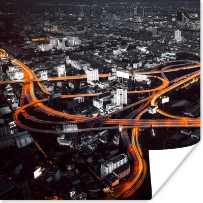 Produktbild von MuchoWow® Poster Skyline - Verkehr - Nacht 100x100 cm - Babyzimmer