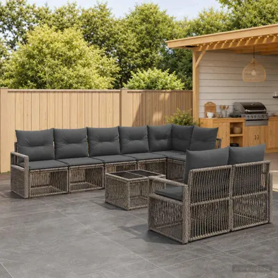 Image de Maison Exclusive - Ensemble de canapés de jardin, 9 pièces, gris, en résine tressée