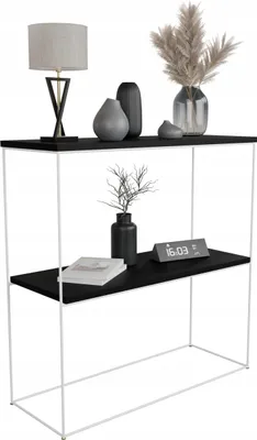 Zdjęcie produktu dla Konsola metalowa toaletka stolik półka stojąca loft biały czarny 80x30h80