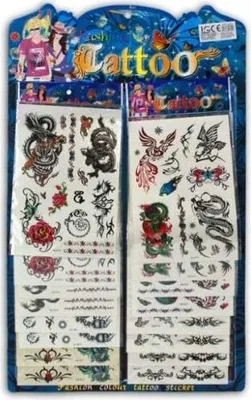 Produktbild von 1 x Tattoo Abziehtattoo auf Karte ca 19x13,5cm (Kartengröße) Verschiedene Motive