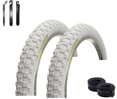 Produktbild von 2 x Roverstone Fahrradreifen 20 x 2,125 (54-406) Weiß + 2 passende Schläuche DV inkl. Reifenheber