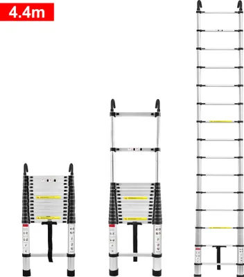 Produktbild von XMTECH Teleskopický rebrík Multifunkčný rebrík Výsuvný rebrík Jednoduchý rebrík Viacúčelový rebrík 4,4M Teleskopický rebrík 15 priečok s 2 odnímateľnými