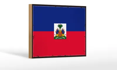 Produktbild von Holzschild Flagge Haitis 18x12 cm Retro Flag of Haiti Dekoration