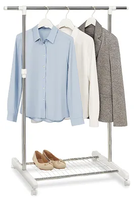 Kleiderständer mit Rollen, Ablage, verstellbar, Silber/Weiß