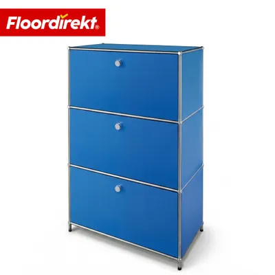 Image de Armoire métallique Floordirekt Concept Epure MK-129, L75 × P40 × H120 cm, bleue, buffet avec 3 compartiments verrouillables et une étagère ouverte