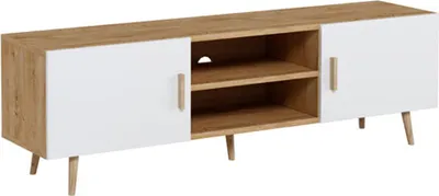 Image de Lowboard Brillo Armoire TV 180cm Blanc brillant chêne ribbeck (17826)