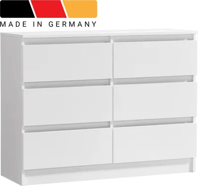 Produktbild von Home Collective Kommode mit 6 Schubladen Kommode Holz Schrank Kommode mit Schubladen, Sideboard, Highboard für Schlafzimmer Wohnzimmer Flur Büro Organizer | 95 cm Breite | weiß