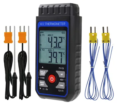 Digitales Zweikanal-Thermometer Typ K/J mit 4 Sonden, -328~2501°F