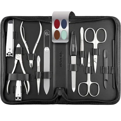 Produktbild von marQus Solingen Maniküre Pediküre Set - 12 Teile in Echt Leder Etui handlich und weich - Komplett Kit mit allem für die Hand- und Fußpflege, Nagelset