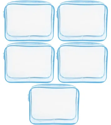 Produktbild von 5er-Pack durchsichtige PVC-Kulturbeutel mit Reißverschluss, tragbare Kosmetiktasche für Urlaub, Badezimmer und zur Organisation