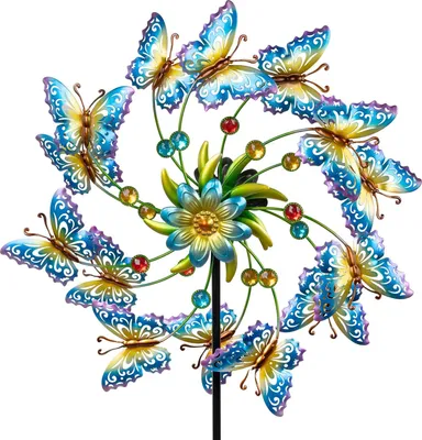 Produktbild von formano Windrad Schmetterlinge Metall Garten bunt Windspiel Ø 47 cm / 131 cm