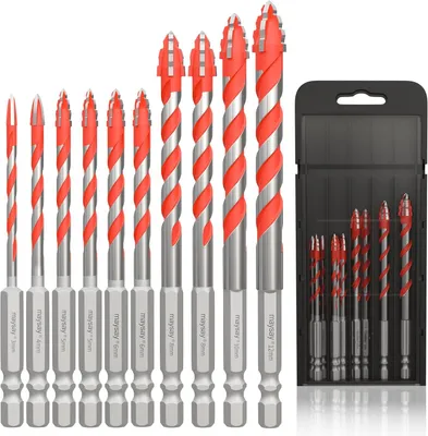 Produktbild von Set von Fliesenbohrern für Glas - 10 Stück (Φ 3,4,5,5,6,6,8,8,10,12) für Porzellan, Keramik, Fliesen, Beton, Ziegelwände und Glas