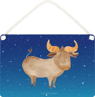 Produktbild von Mr. & Mrs. Panda holzbild Sternzeichen Stier DIN A6 - Sternenhimmel Blau - Geschenk, kleine aufmerksamkeit, Wandbild Holz, Ochse, Rind, Geburtstag April, Schild, Mai