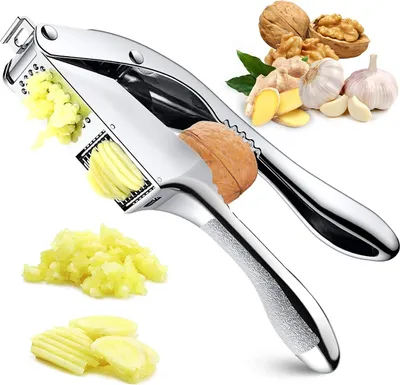Produktbild von Knoblauchpresse aus Edelstahl - Spülmaschinenfest - 2-in-1 manuelle Knoblauchpresse und Ingwerquetscher