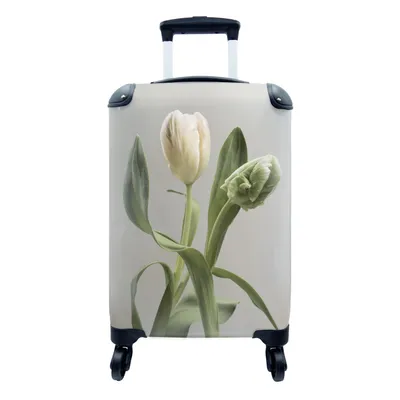 Produktbild von MuchoWow® Koffer Handgepäck Trolley Rollkoffer Kleine Reisekoffer mit 4 Rollen - Tulpen - Blumen - Weiß - Cabin Size < 55x40x23 cm & 55x40x20 cm - Fotokoffer - Kabinenkoffer - Boardgepäck - Reise-Box - Reisekoffer - Reisegepäck - Koffer mit Bild - Trolley für Kinder