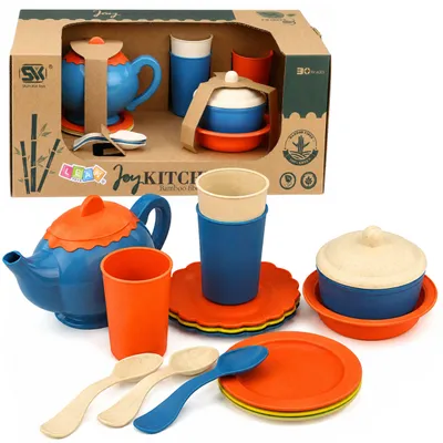 Immagine prodotto di Set Stoviglie Per Bambini In Fibra Di Bambù Blu E Arancio 15 Pz.